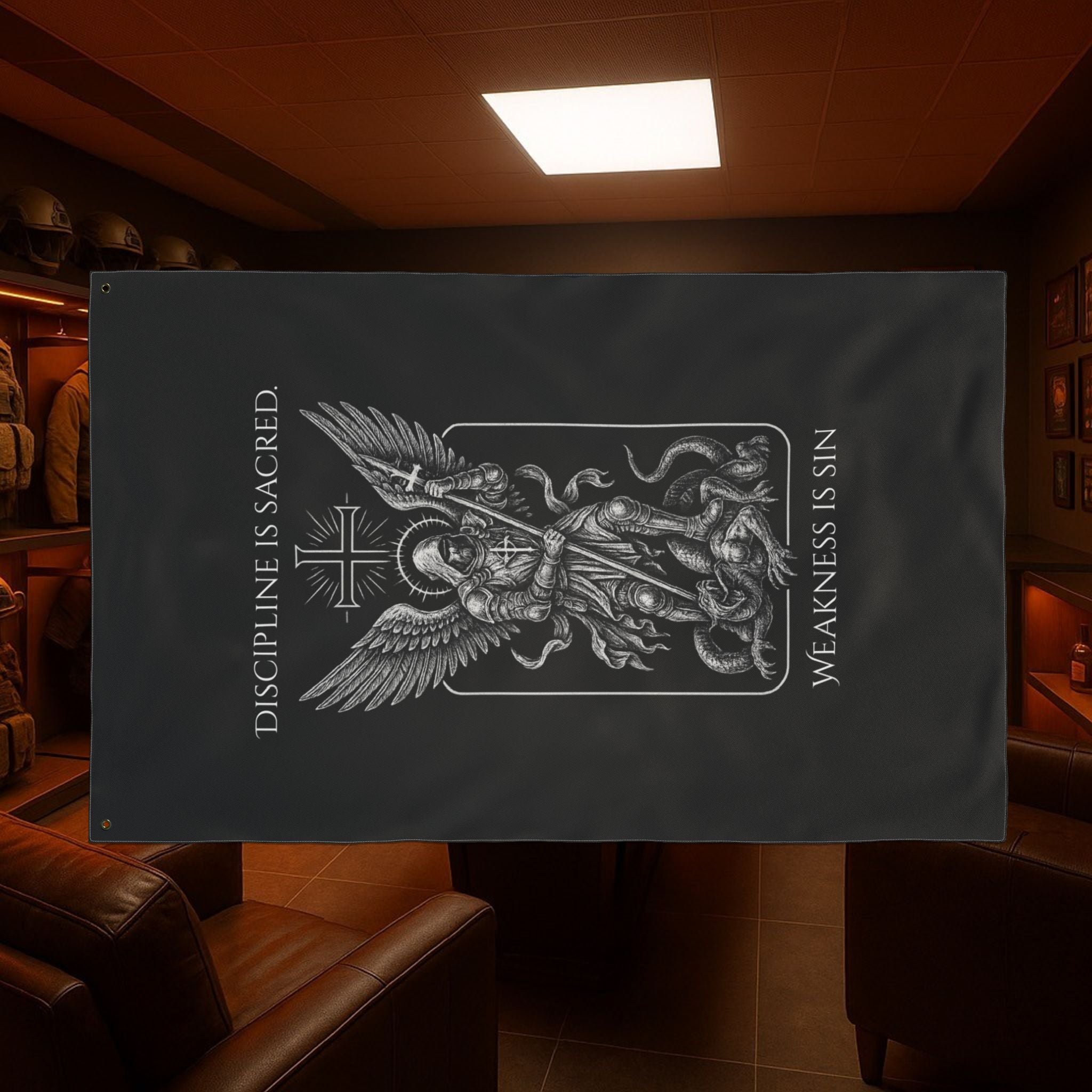 “Discipline Is Sacred / Weakness Is Sin” Wall Flag